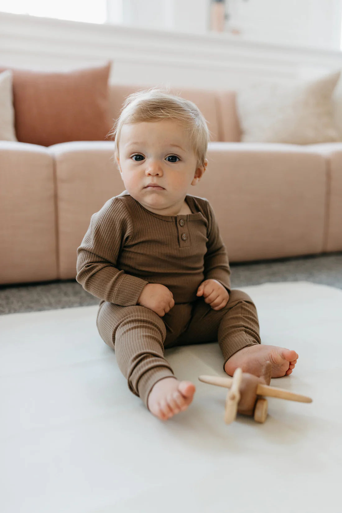 Organic Cotton Modal Long Sleeve Bodysuit - Creme Caramel