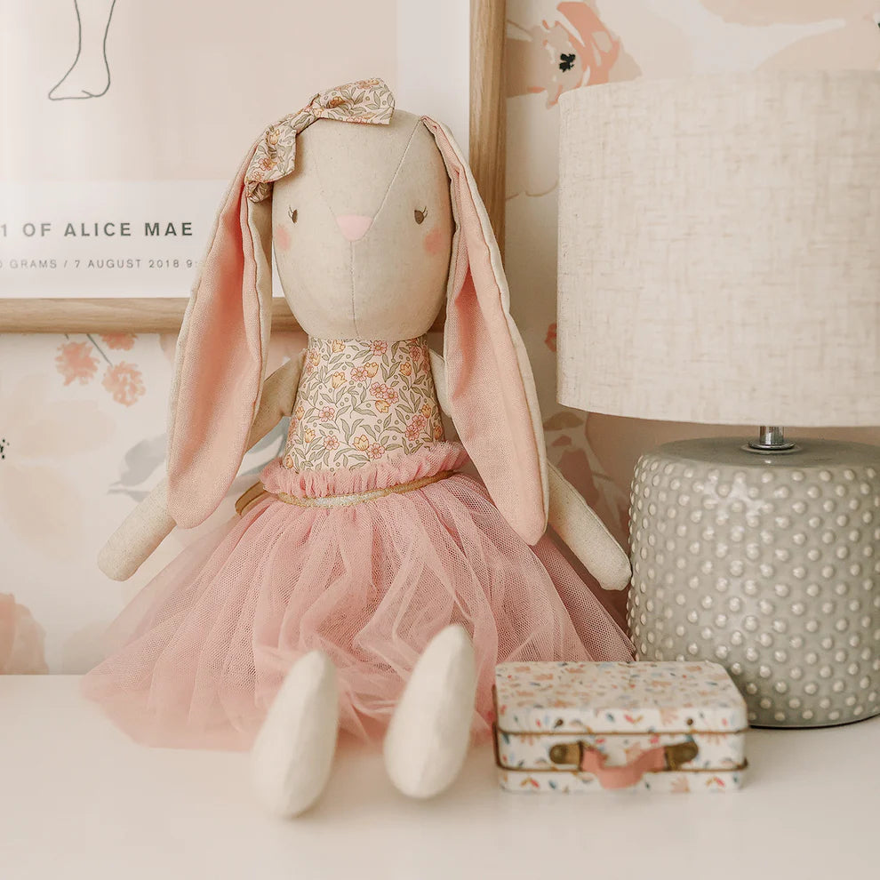 Alimrose Linen Pearl Cuddle Bunny 55cm Blossom Lily Pink